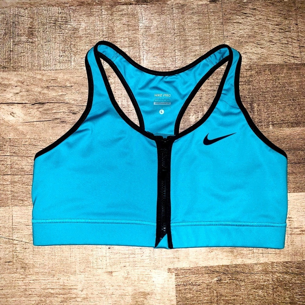 Nike Blue Black Zip-Front Sports Bra